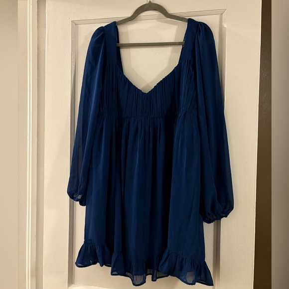 Abercrombie Long-Sleeve Ruched Babydoll Mini Dress in Blue - Picture 2 of 8